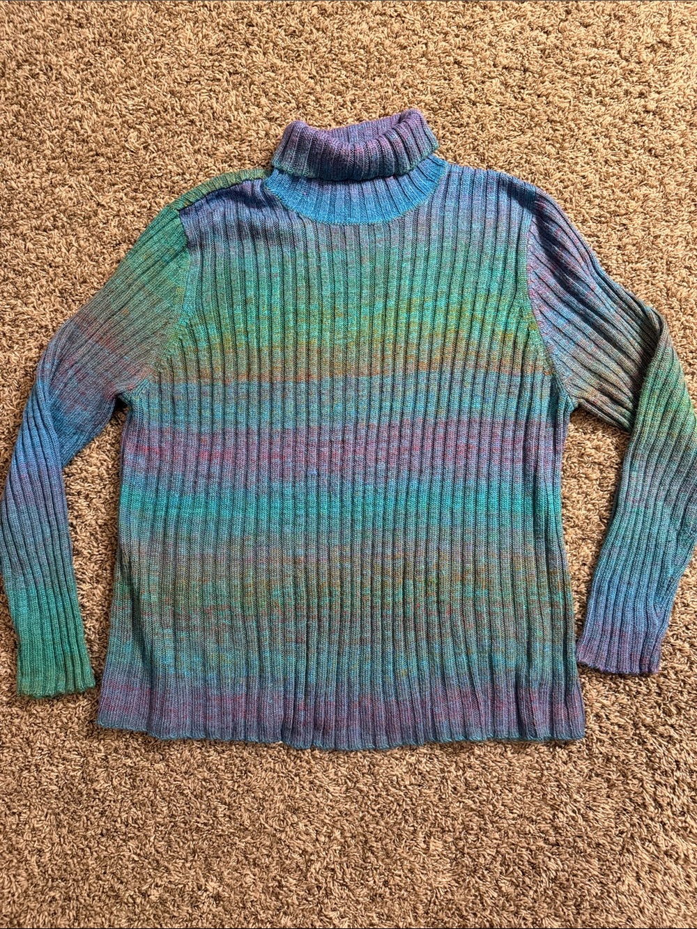 Coldwater Creek Multicolor Ribbed Turtleneck Sweater - Blue Green Purple